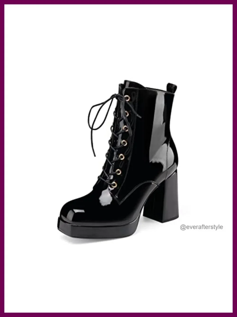Patent Leather Ankle Boots Water Resistant Chunky Heel Bootie